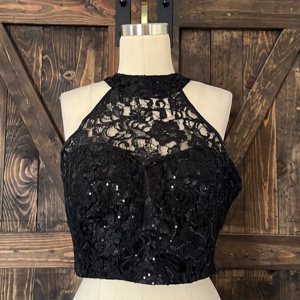 Haute nites black lace sequin  top part to gown Sz-11